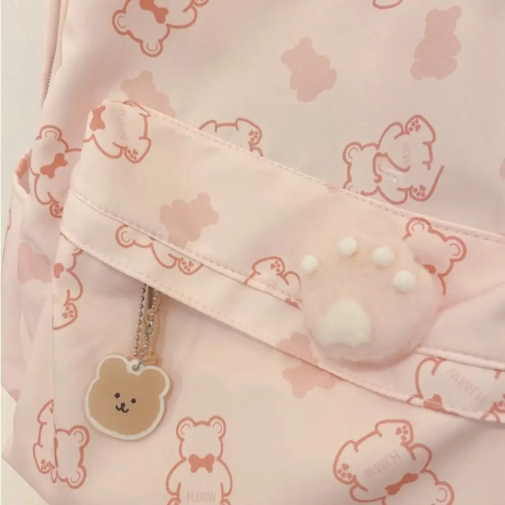 New Canvas School Backpack Bear Pattern Portable Schoolbag Large Capacity Cute Travel Bag