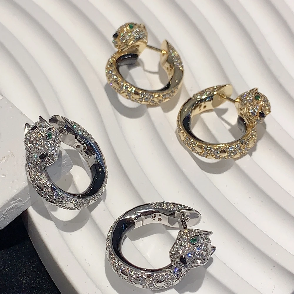 

100% Solid 925 Sterling Silver Panther Leopard Shaped Hoop Earrings Fine Luxury Designer Jewelry For Women