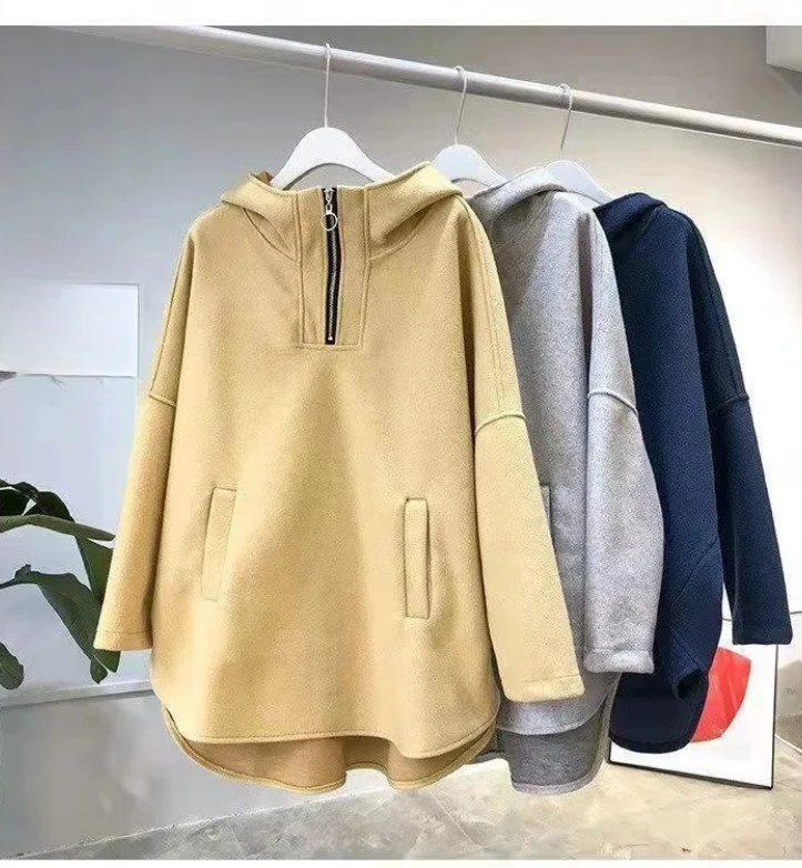 Engrossado velo com capuz zíper moletom feminino manga longa moda outerwear outono inverno nova chegada
