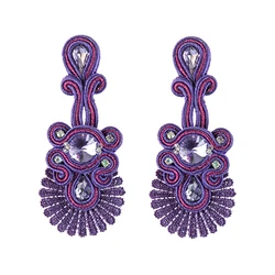 Soutache Jewelry Colorful drop Earrings Handmade ethnic boho Lace long Dangle earring women Violin weaving Crystal Charm gift