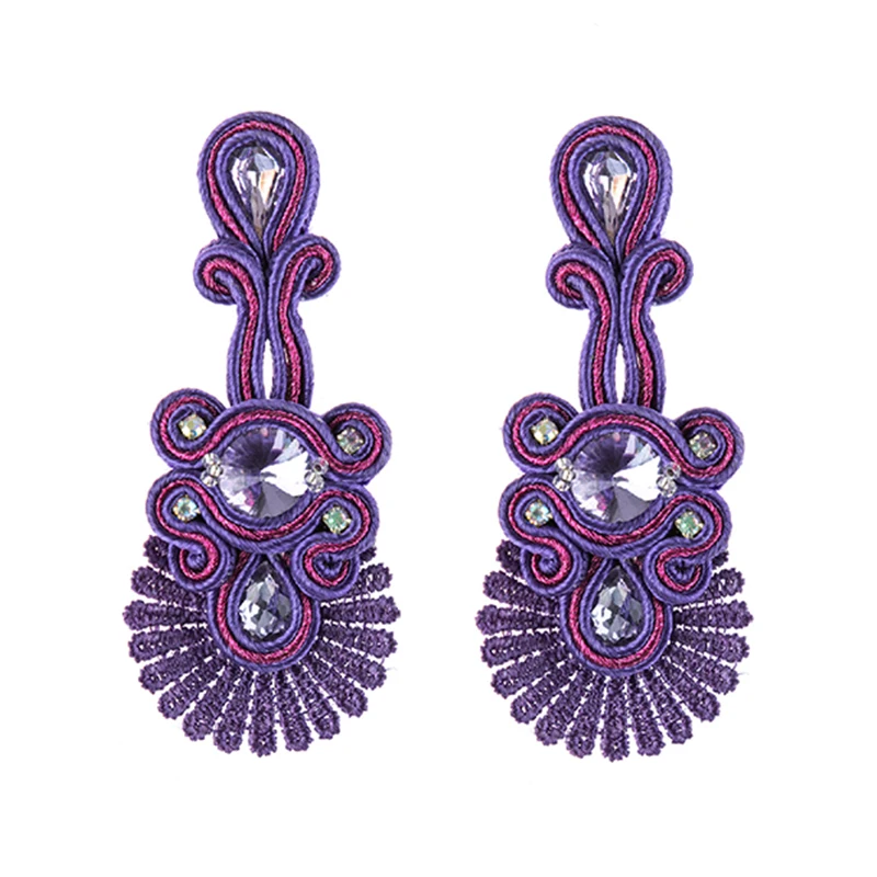 Soutache Jewelry Women Drop Earrings Lace Colorful Handmade Long Dangle Earring Ethnic Boho Accessories Weaving Unique Trendy