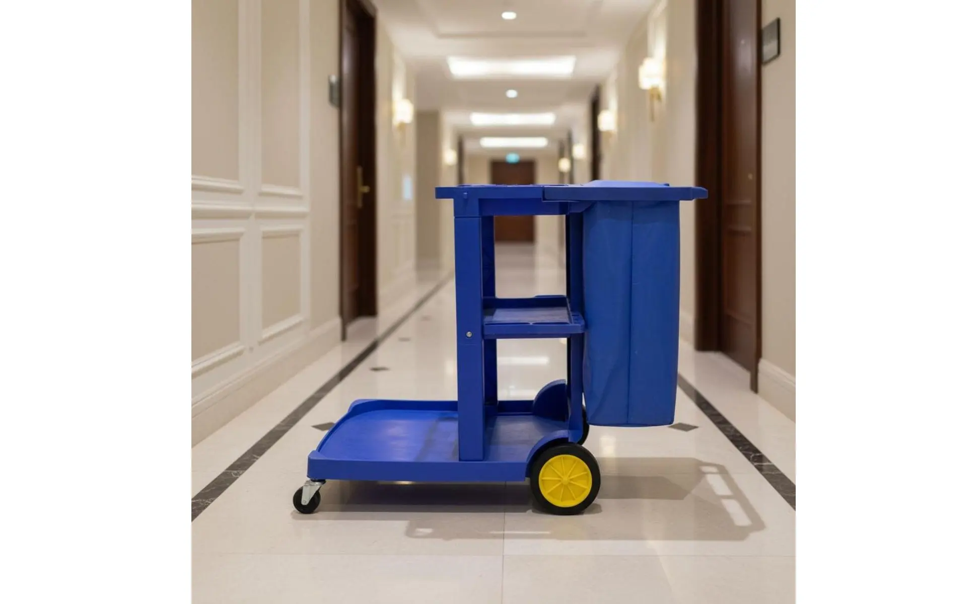 Professional Cleaning Trolley Large Capacity Janitorial Cart with Bag Multi-Shelf Utility Cart Sturdy Duty for Housekeepers