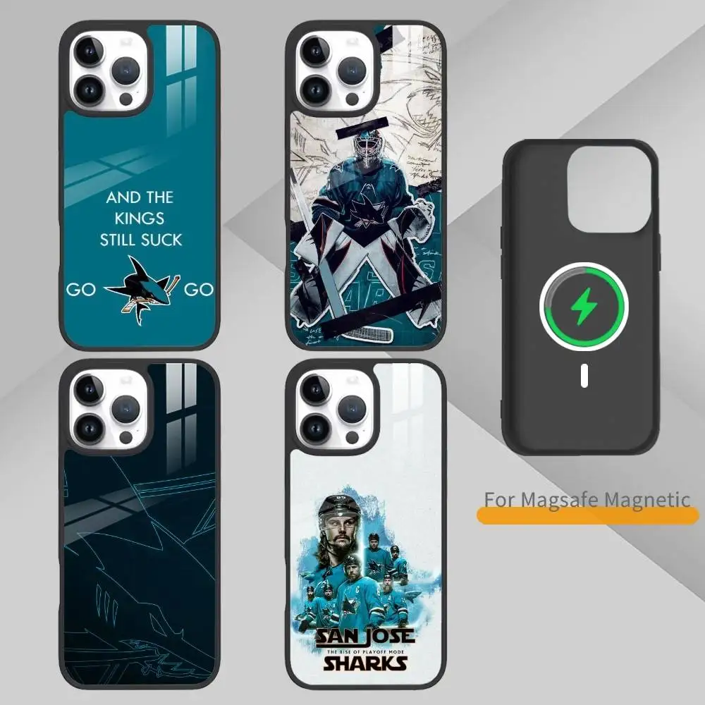

E-San Jose Sharks Phone Case For iPhone 14,16,15,13,17,12,Plus,Pro,Max Magnetic For Magsafe Frosted Cover