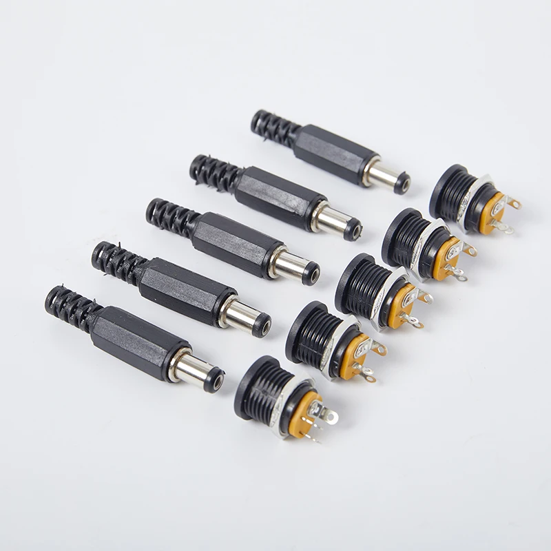 10PCS (5Pairs) DC12V 5.5 x 2.1mm Plastic Male Plugs DC022 DC Power Socket Female Jack Screw Nut Panel Mount Connector