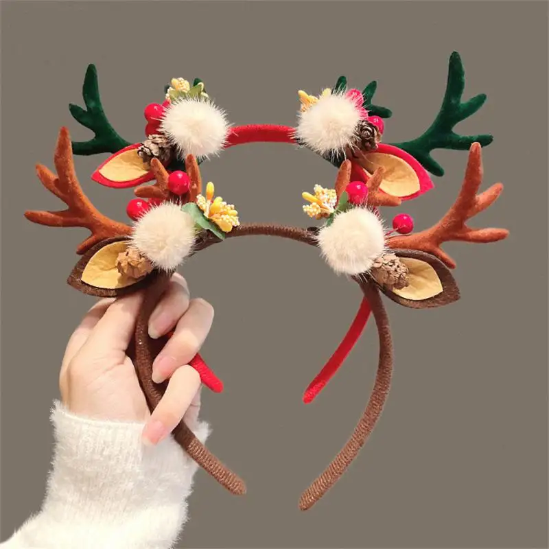 Christmas Hair Hoop Plush Reindeer Antlers Deer Ear Christmas Party Cosplay Headbands Festival Hair Accessories Gifts