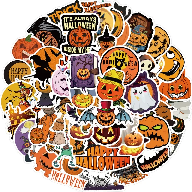 50Pcs Halloween Holiday Decoration Graffiti Sticker Suitcase Computer Waterproof No Sticker DIY Graffiti Sticker