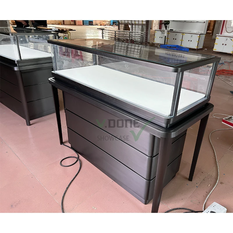 Custom. luxury jewellery showroom counter stainless steel store furniture glass jewelry display showcase jewelry cabinets with l