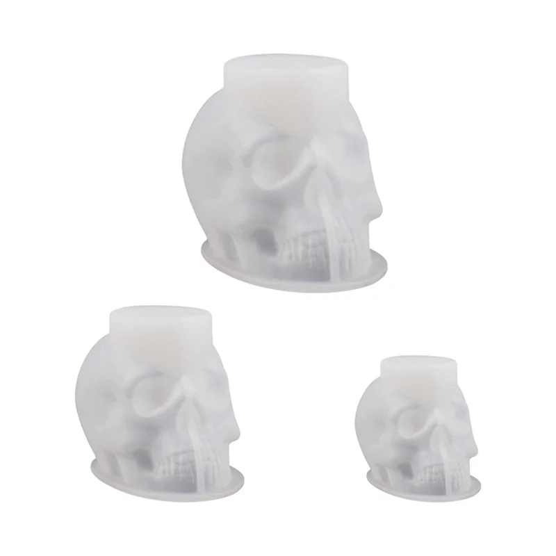 3D Skull Silicone Mold para Fabricação de Vela, Resina Skull Mold, Artesanato Artesanal, DIY, 3pcs