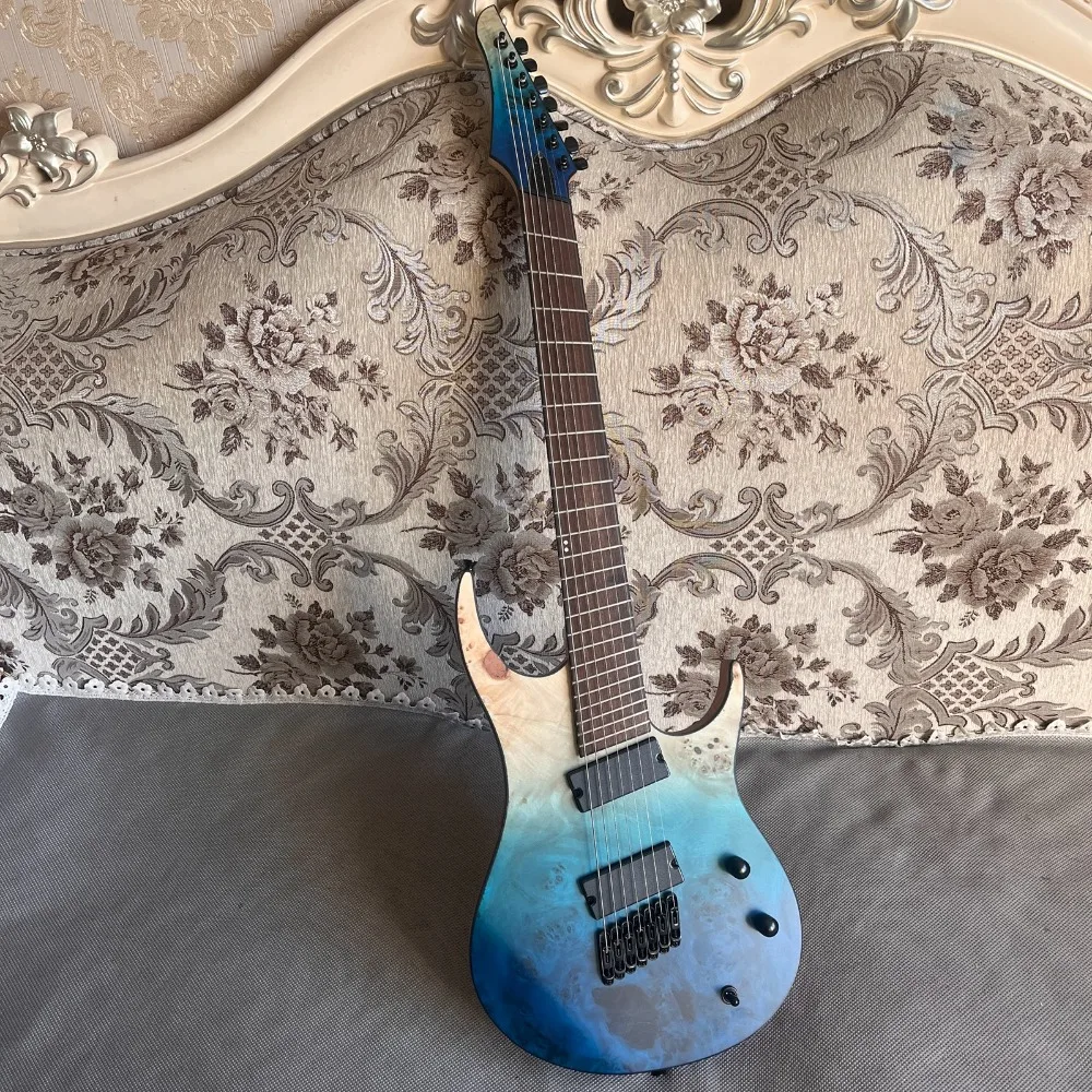 7 String Fanned Fret Electric Guitar Ocean Fade Quilt Maple Top 24 Fret Stainless Steel Fret