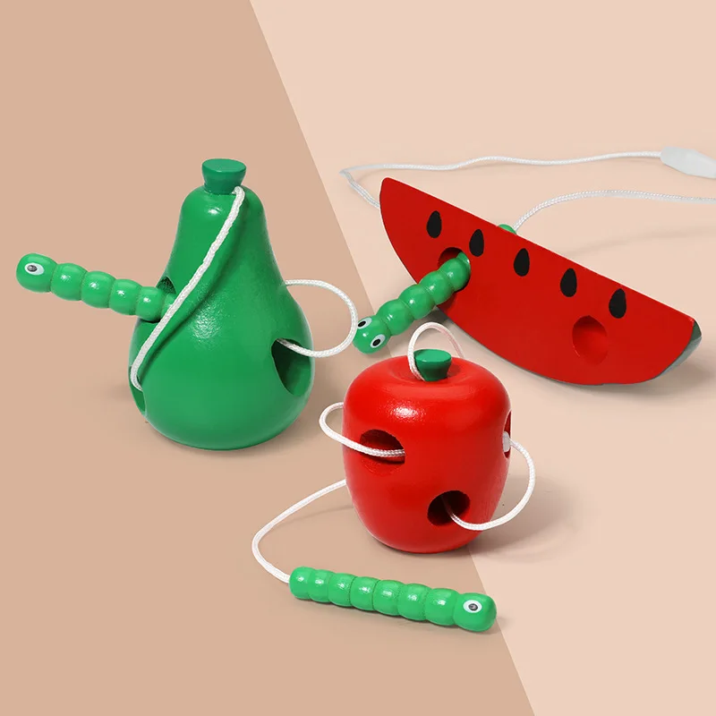 Kids Montessori Toy Worm Eat Fruit Wooden Puzzle Toy Fingers Flexible Training Twisting Worm Educational Toys For Children Gifts