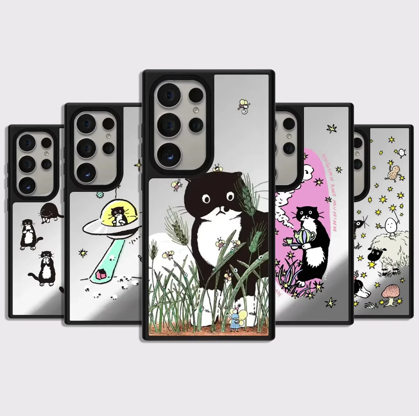 Grass Black Cat Mirror Surface Magnetic Phone Cover for Samsung Galaxy S23 S24 S25 S26 Ultra S26+ Plus Case