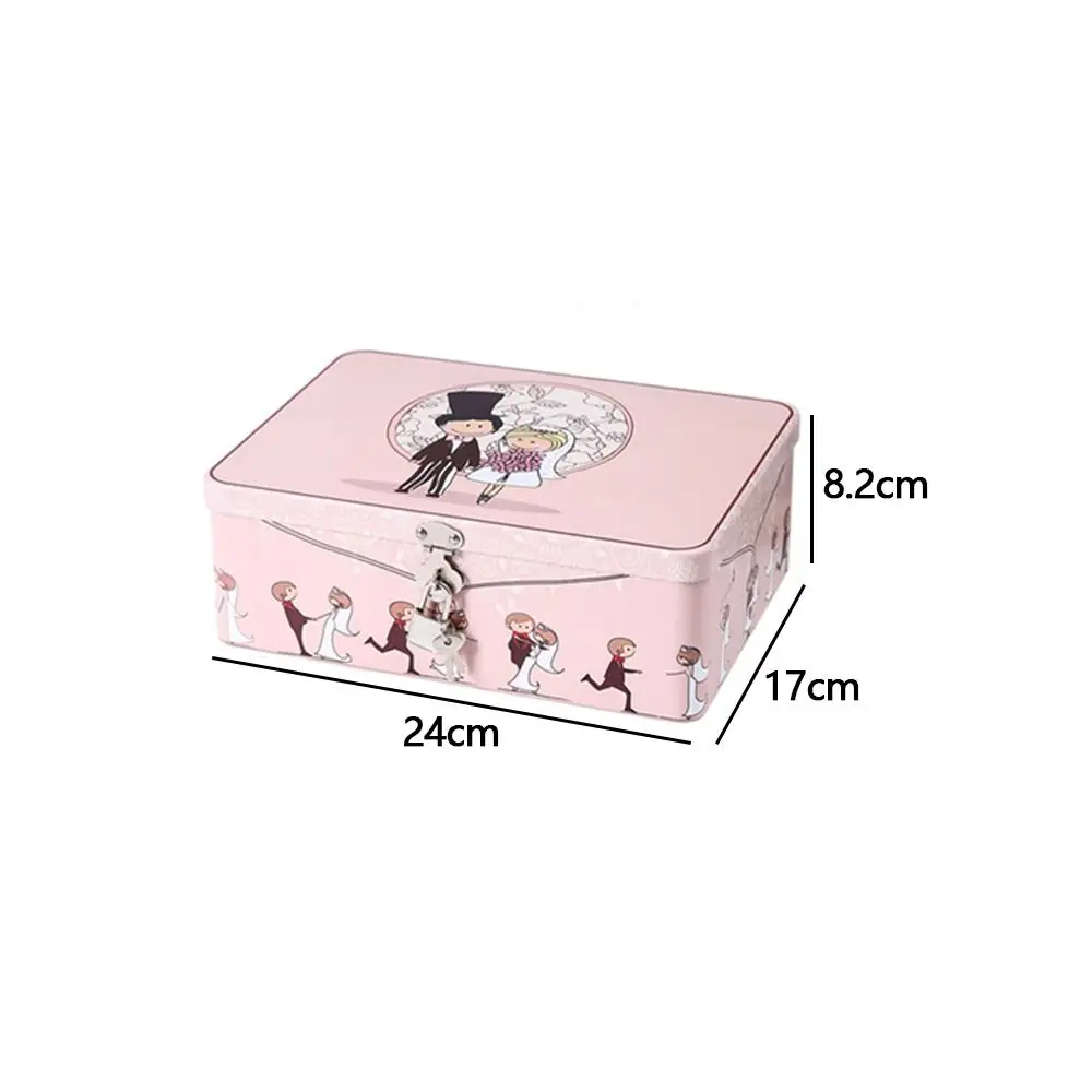 Large Capacity Tinplate Box with Lock Key Desktop Storage Case Metal Box Jewelry Storage Empty Box Sundries Storage Container