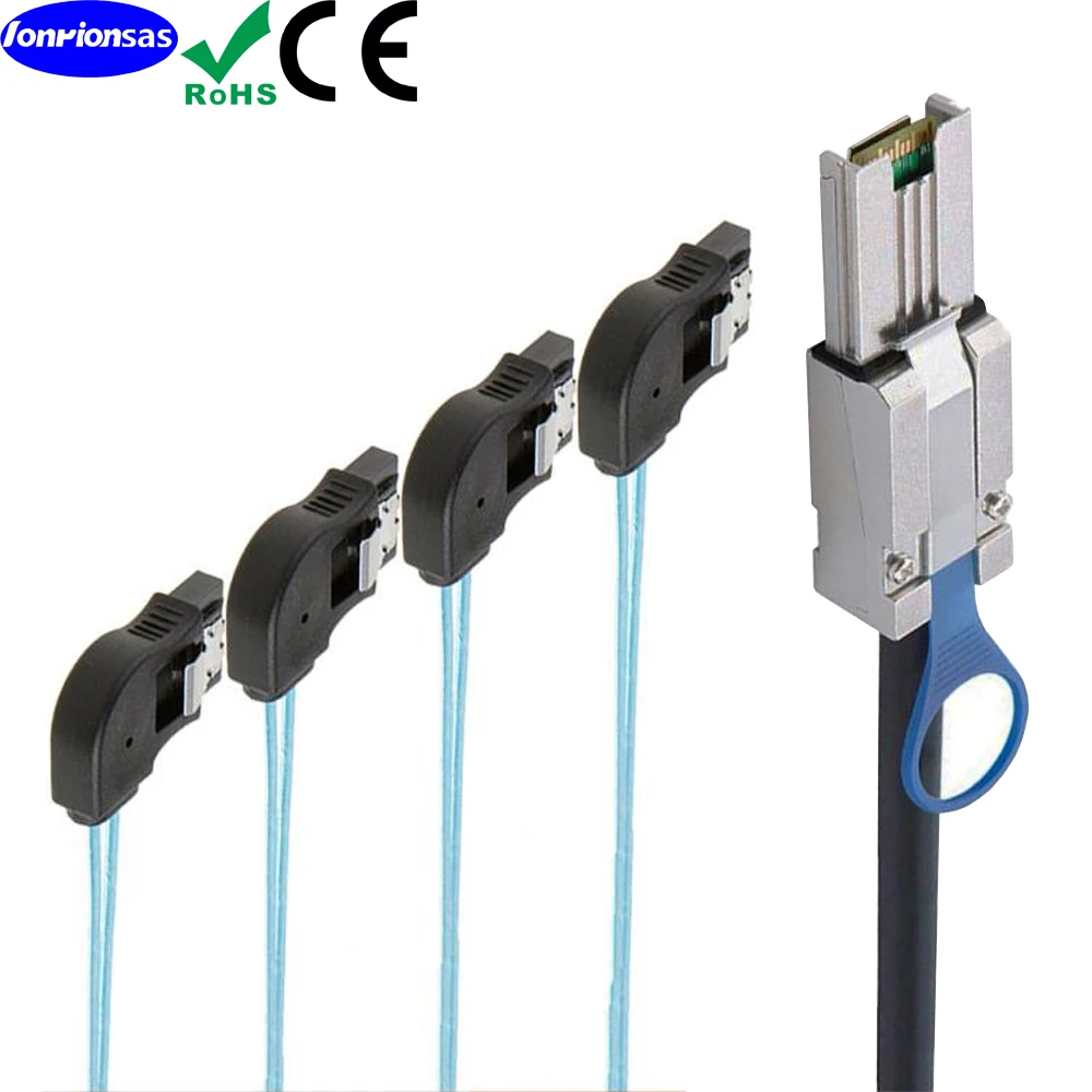 Mini SAS HD SFF-8088 26P macho a 4 SATA 7Pin hembra Cable de ángulo recto