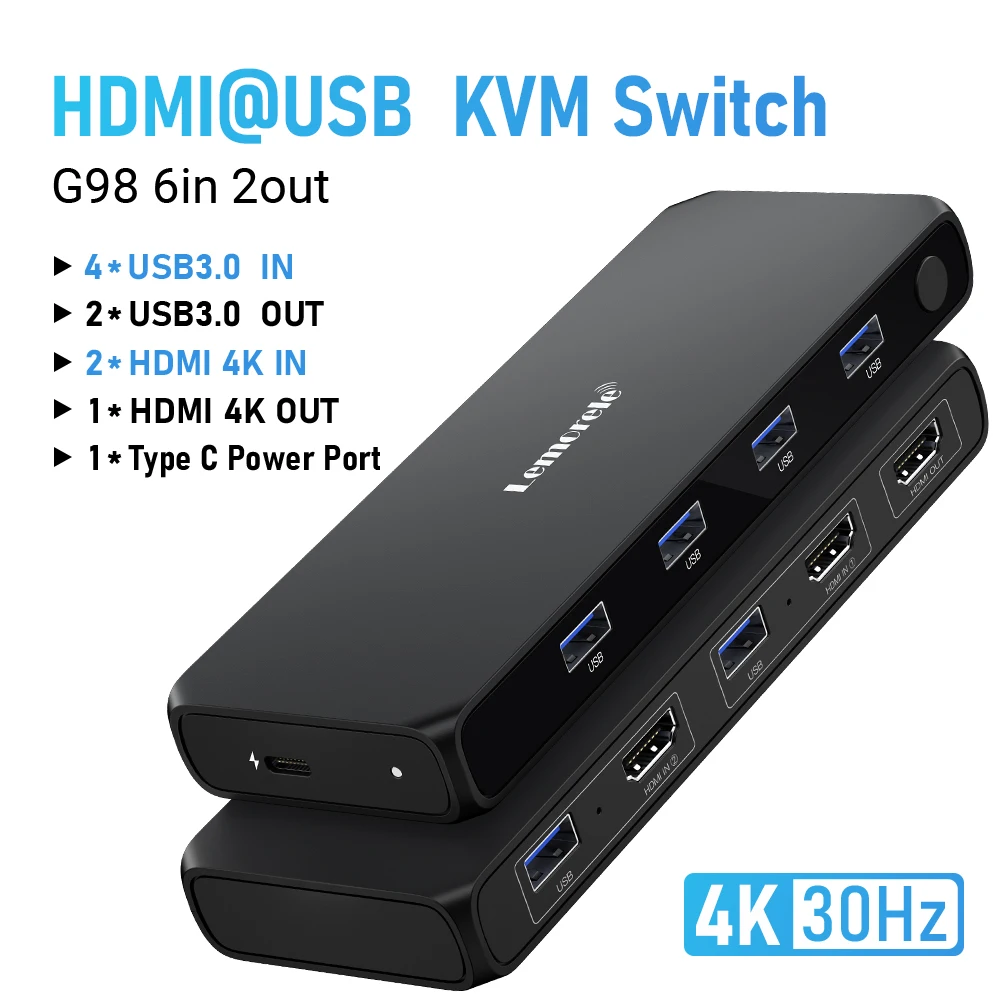 Lemorele HDMI Switch USB Switch 4K HDMI USB3.0 Switcher Selector Box 5 in 1 uit met IR afstandsbediening HDR HDCP2.3 voor Xbox PS4 PC TV