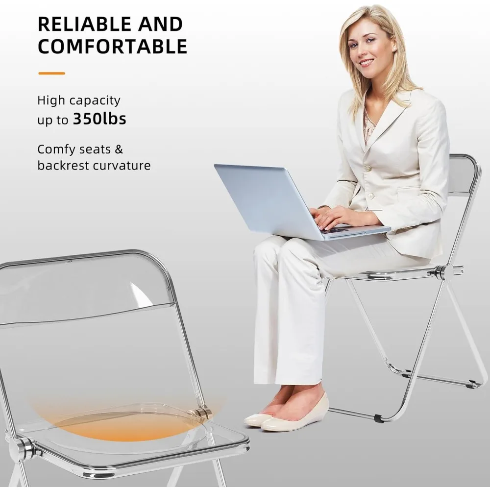 Clear Acrylic Folding Chairs Set of 12, Elegant Modern Design with Metal Frame, Portable Comfortable Transparent Plastic Chairs