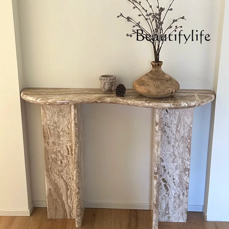 

Natural marble entrance platform medieval retro wood grain jade entrance table case end view table stone