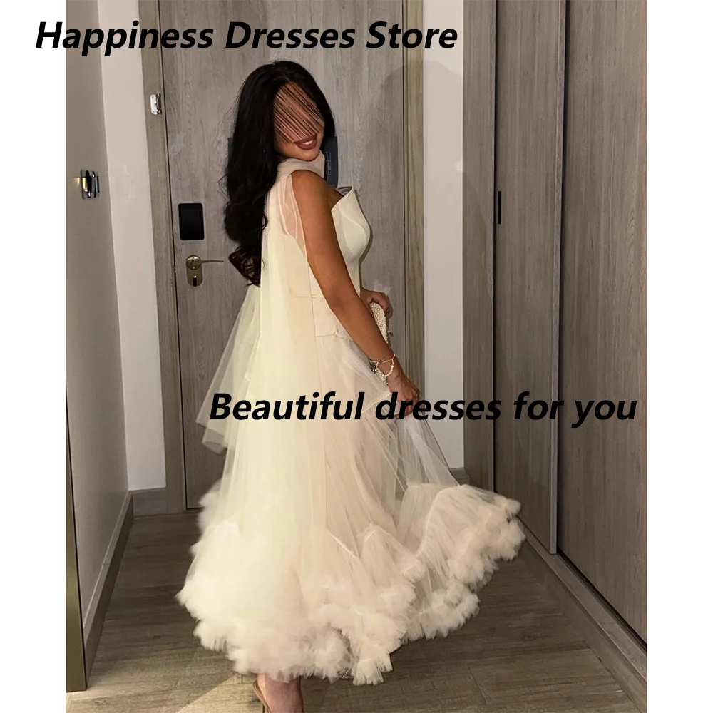 Elegant A Line Evening Dress Customized Strapless Pleat Tulle Women Birthday Party Wearing Formal Evening Prom Gowns