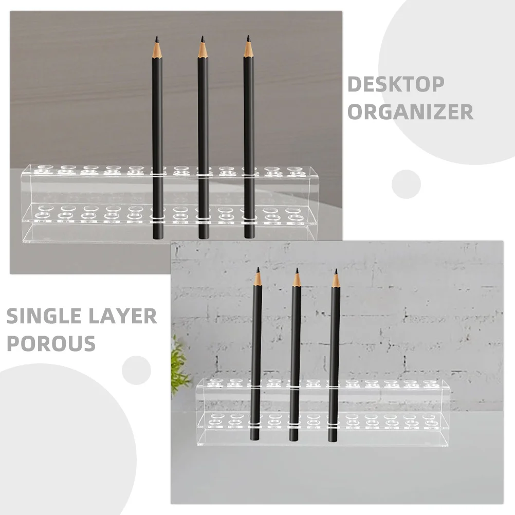 

2Pcs Pen Stand Clear Acrylic Pencil Holder Large Capacity Single Layer Porous Design Desktop Organizer Rack Eyebrow Pen Makeup