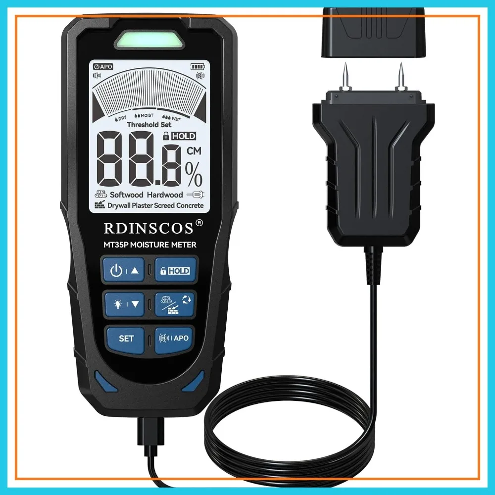 

2-in-1 Moisture Meter for Wood, Drywall & Concrete – Pin & Pinless Tester with Alarm, Hold Function