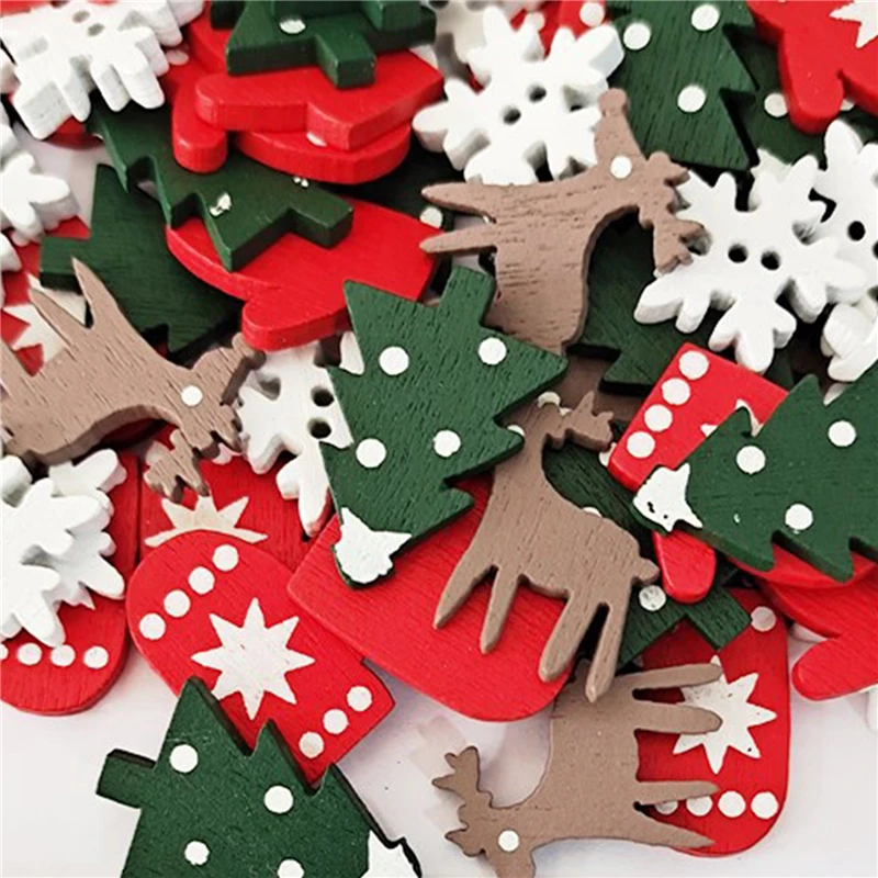 50Pcs/100PCS Mixed Wooden Carfts DIY Christmas Kids Toys For Christmas Tree Deer Xmas Decoration For Home Party New Year