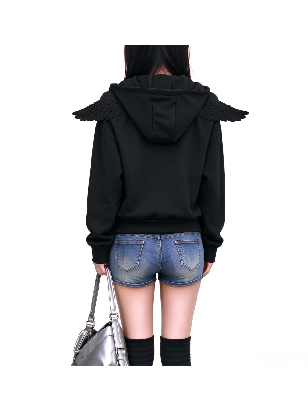New autumn retro punk subculture three-dimensional shoulder wing large zipper cardigan hooded sweatshirt street casual trend ins
