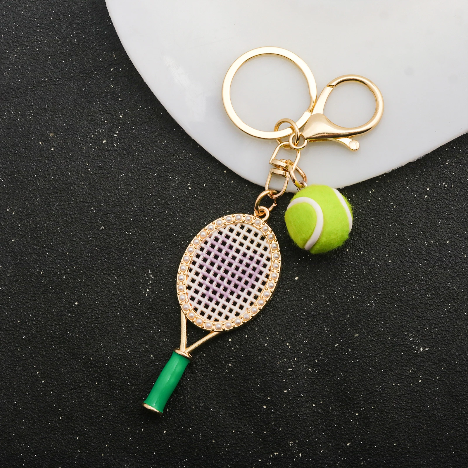 Kristallherz-Tennisschläger-Schlüsselanhänger, Mini-Filz-Tennisball-Taschenanhänger, Sport-Schlüsselring, Rucksack- und Handtaschenanhänger, Geschenk für Frauen – Detail 7