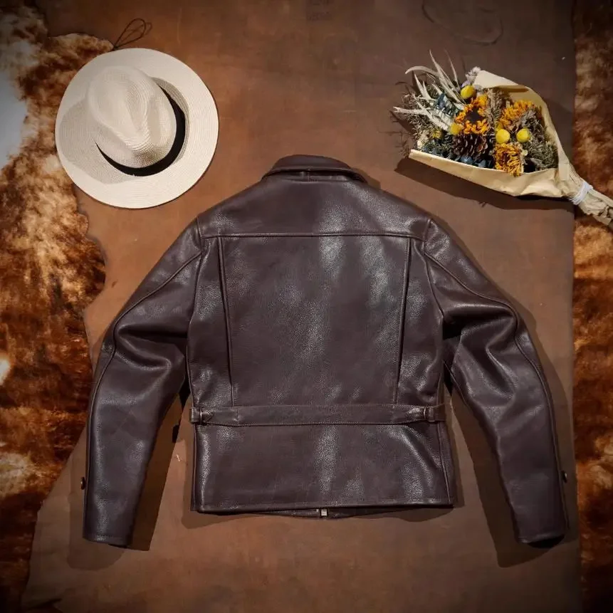 YR!Wholesales.Vintage Brown 1940s style Rider Natural leather cloth.Brand High quality Japanese cowhide jacket.slim Recommend