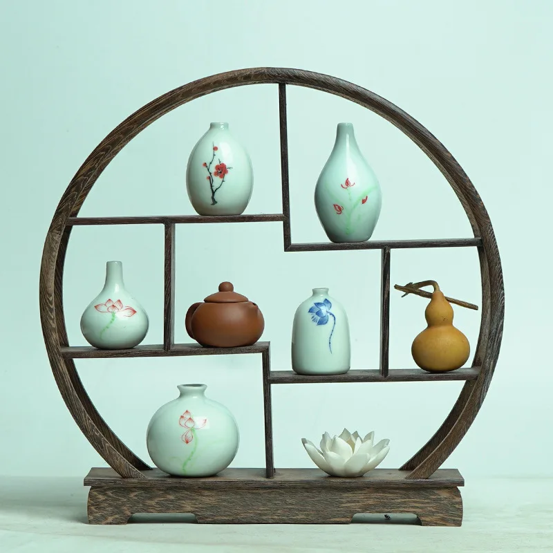 

New Chinese tea room Bogu rack soft decoration jewelry home vase living room display stand entrance table solid wood