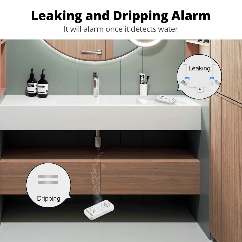 TY017 Wireless Water Sensor 90dB Alarm Water Leak Detector Alert Monitoring of Leaks and Drip Alarm for Kitchen Bathroom Basemen