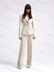 Off White Office Women Suits Pants Set 2 Pieces Blazer+Trousers Wedding Prom Tuxedo Formal Office Lady Tailored Size Jacket Coat