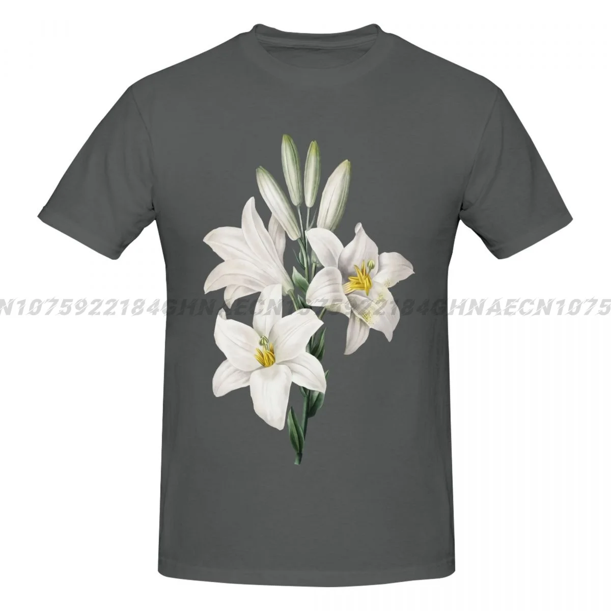 Lily Easter Day Print T-Shirt Men's Vintage Fashion Short Sleeve T-shirts Cotton Casual Cozy Oversized T Shirts