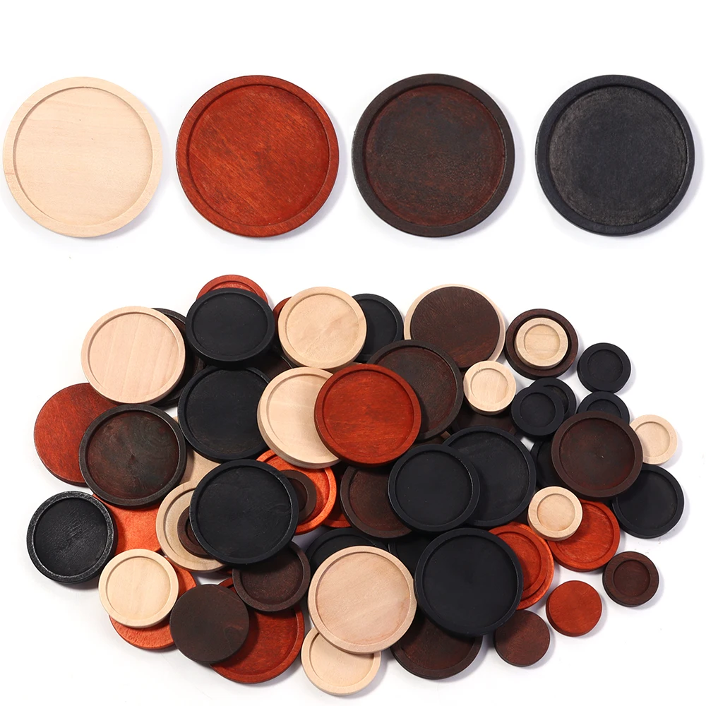 Base de camafeu de cabochão de madeira natural, bandeja de configuração redonda vintage em branco para colar, descobertas de fabricação de jóias, decoração de casa com 10 peças