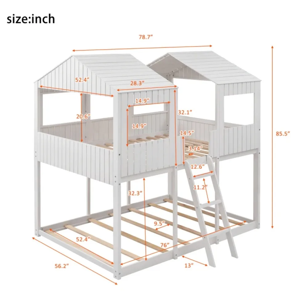 Full Over Full Wood Bunk Bed, modern and practical design for children's bed, double bed, fall protection, baby crib