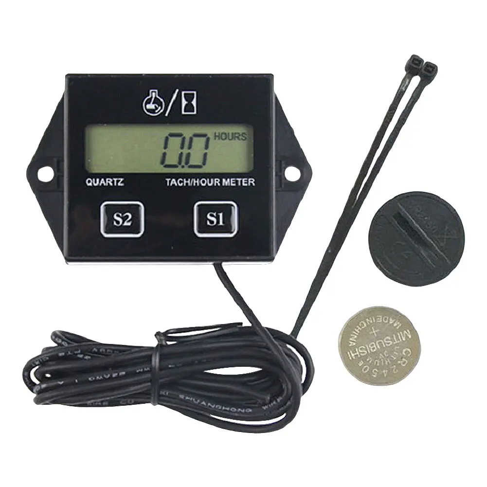 Electronic Hour Meter LCD Display Digital Engine Tach Hour Meter Battery Operated Engine RPM for Motorcycle Marine Chainsaw Bike