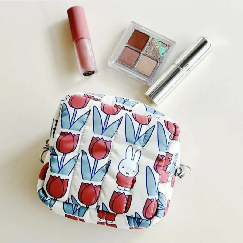 Kawaii Japanese Style Miffy Rabbit Flower Cartoon Print Square-shaped Makeup Bag Pocket Purse for Girls and Women Portable view 2
