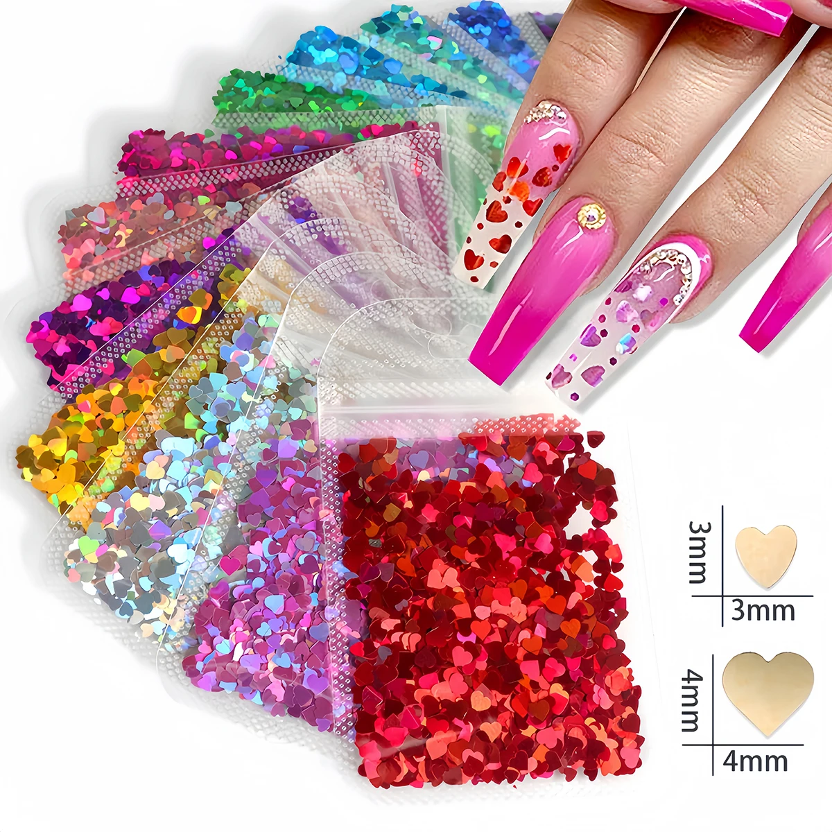 2g Holographic Nail Art Glitter Decoration Shiny Heart Stars Round Flakes Sequins Nails Manicure DIY Resin Silicone Mold Filler