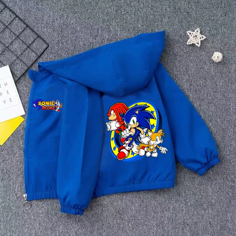 

Sonics Kids Cartoon Hooded Jackets Casual Hooded Cardigans Boy Girl Waterproof Windbreaker Jacket Comfortable Outerwear Clothes