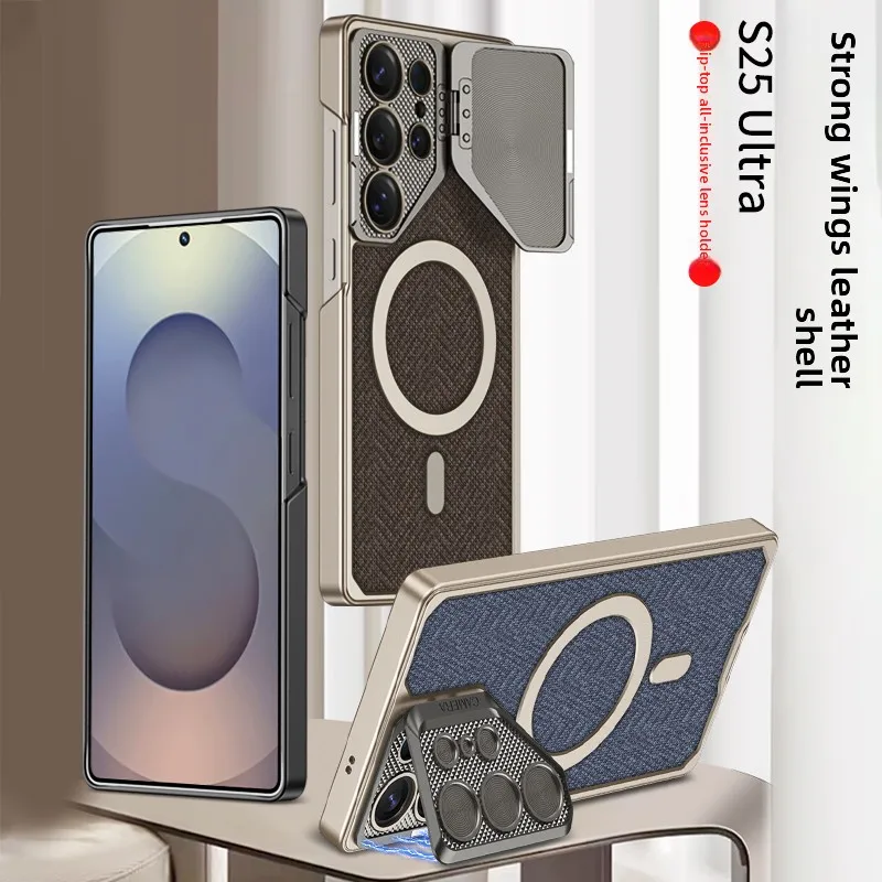 

Модный жесткий чехол для ПК + кожаный с гальваническим краем для Samsung Galaxy S25 Ultra и MagSafe