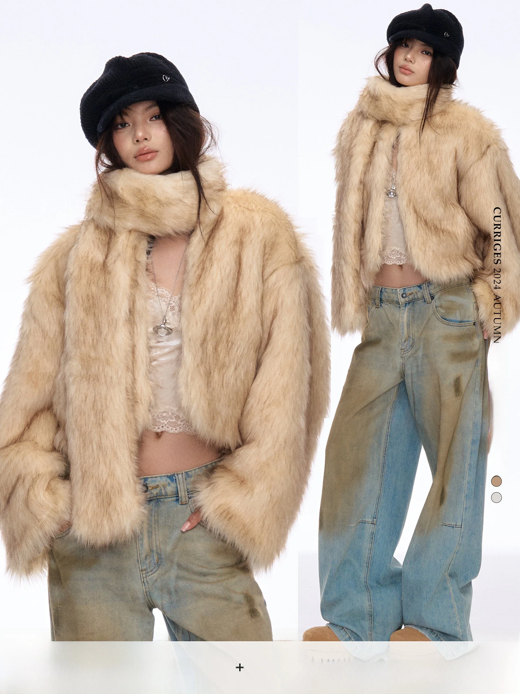 

Curriges Winter New Sle Hot Girl Retro round Ne Slim Fit Color Blo Fur Coat Eco Friendly arp Tip Artificial Fur Outer...