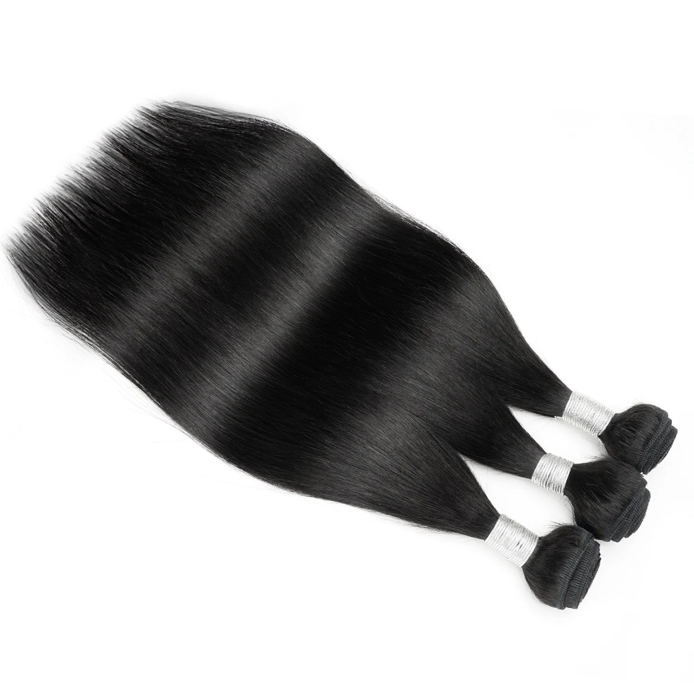 Mèches Brésiliennes Remy Lisses avec Lace Closure pour Femme, Extension de Cheveux Humains, Double Trame, 4x1, 200g par Ensemble, 3 Pièces