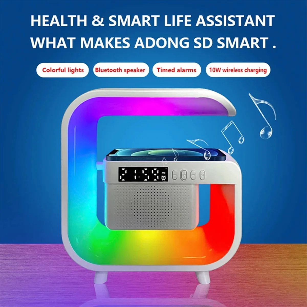 B29C-Wireless Charger Stand Bluetooth 5.0 Speaker Multifunction FM TF RGB Night Light Fast Charging Station for Smartphone-B