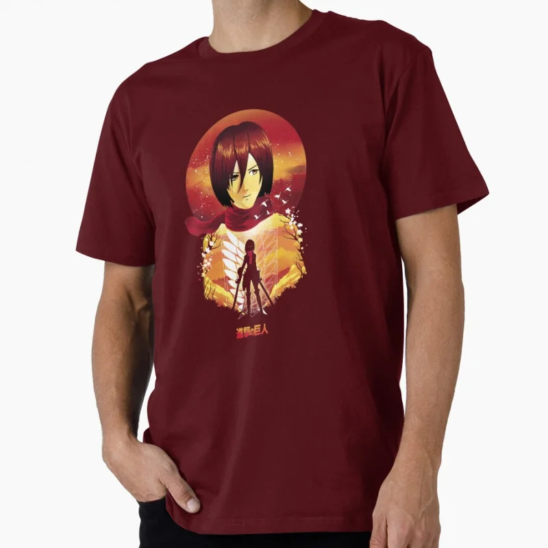 1004 Attack on Titan Manga MIkasa Ackerman Sunset Gift t shirt for anime lover Large size tops 100% cotton printed clothes