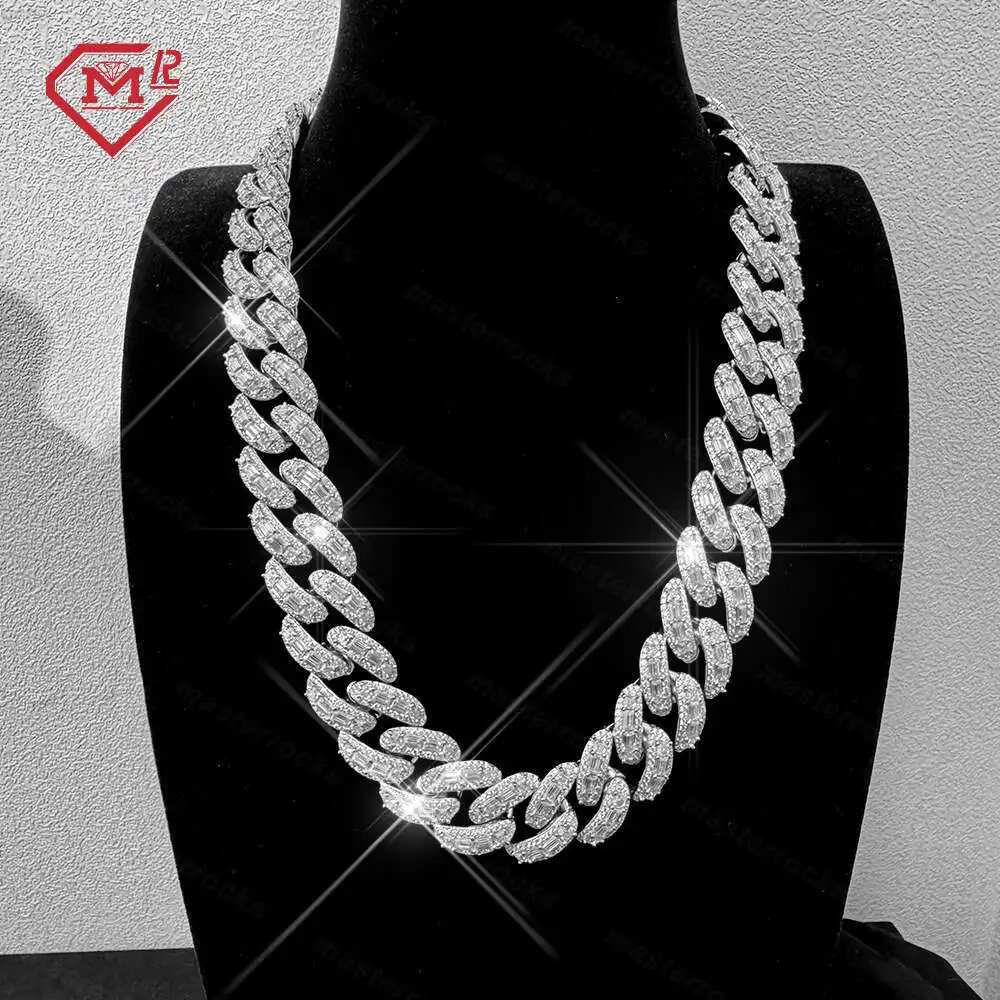 Pass Diamond Tester 20mm Moissanite Cuban 925 Silver White Gold Plated Miami Hip Hop Vvs Moissanite Cuban Link Chain