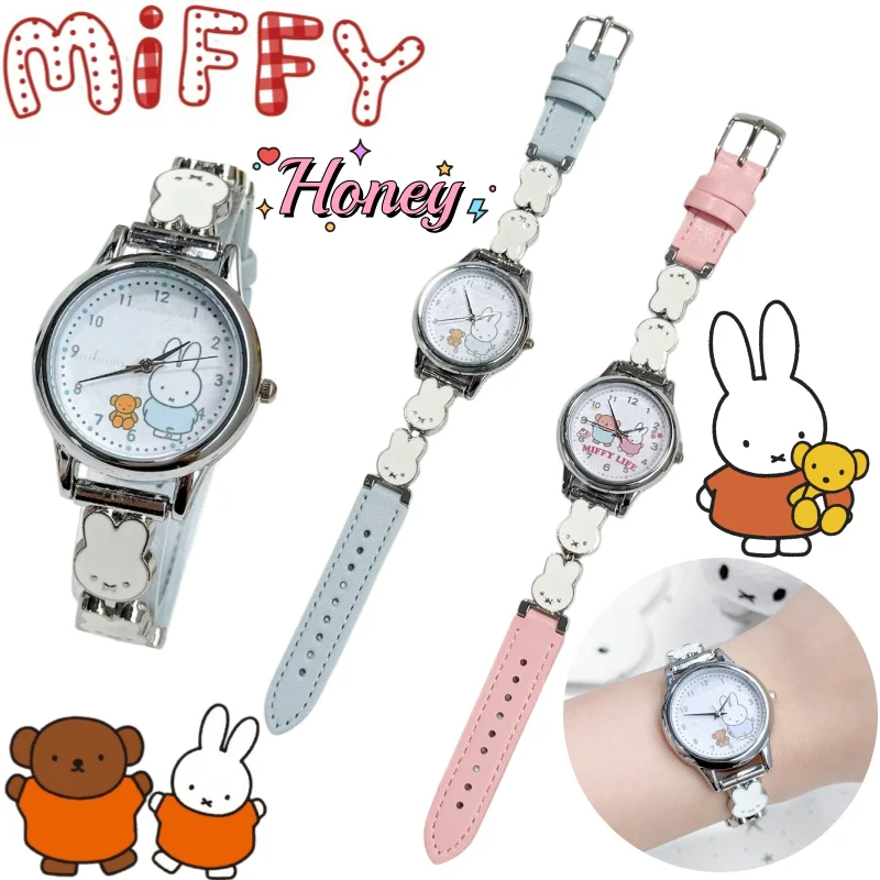 Miffy Watch High Color Value Anime Cartoon Print Girl's Heart Sweet Cute Mute Waterproof Pointing Quartz Watch Birthday Gift
