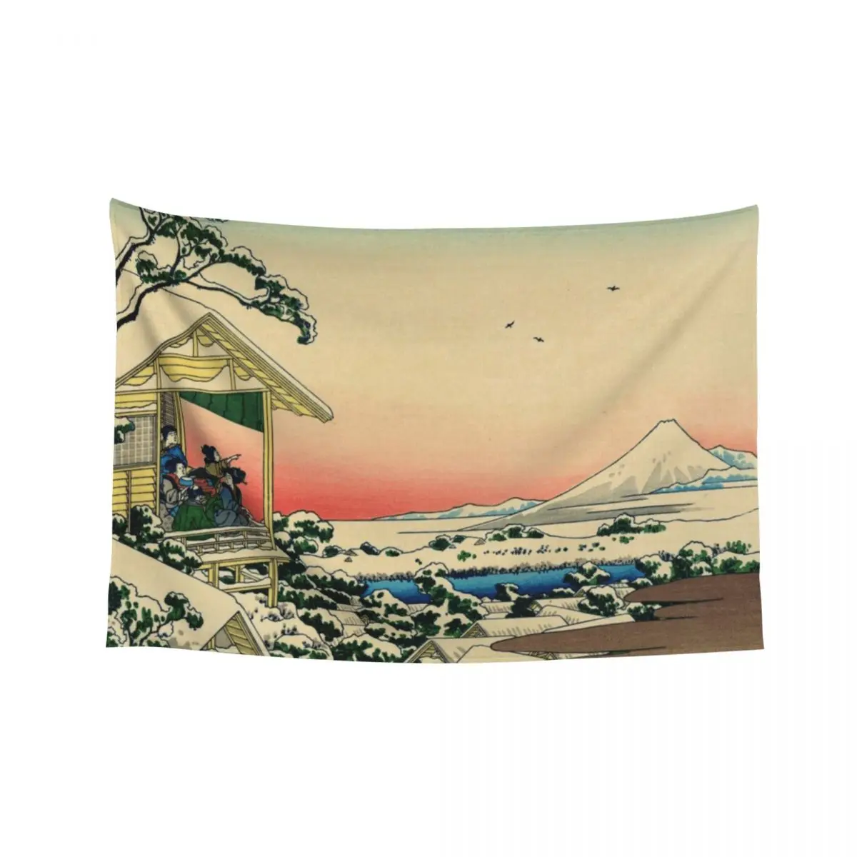 

Teahouse at Koishikawa the morning after a snowfall (Restored Japanese Artwork) Tapestry Room Aesthetic Tapestry