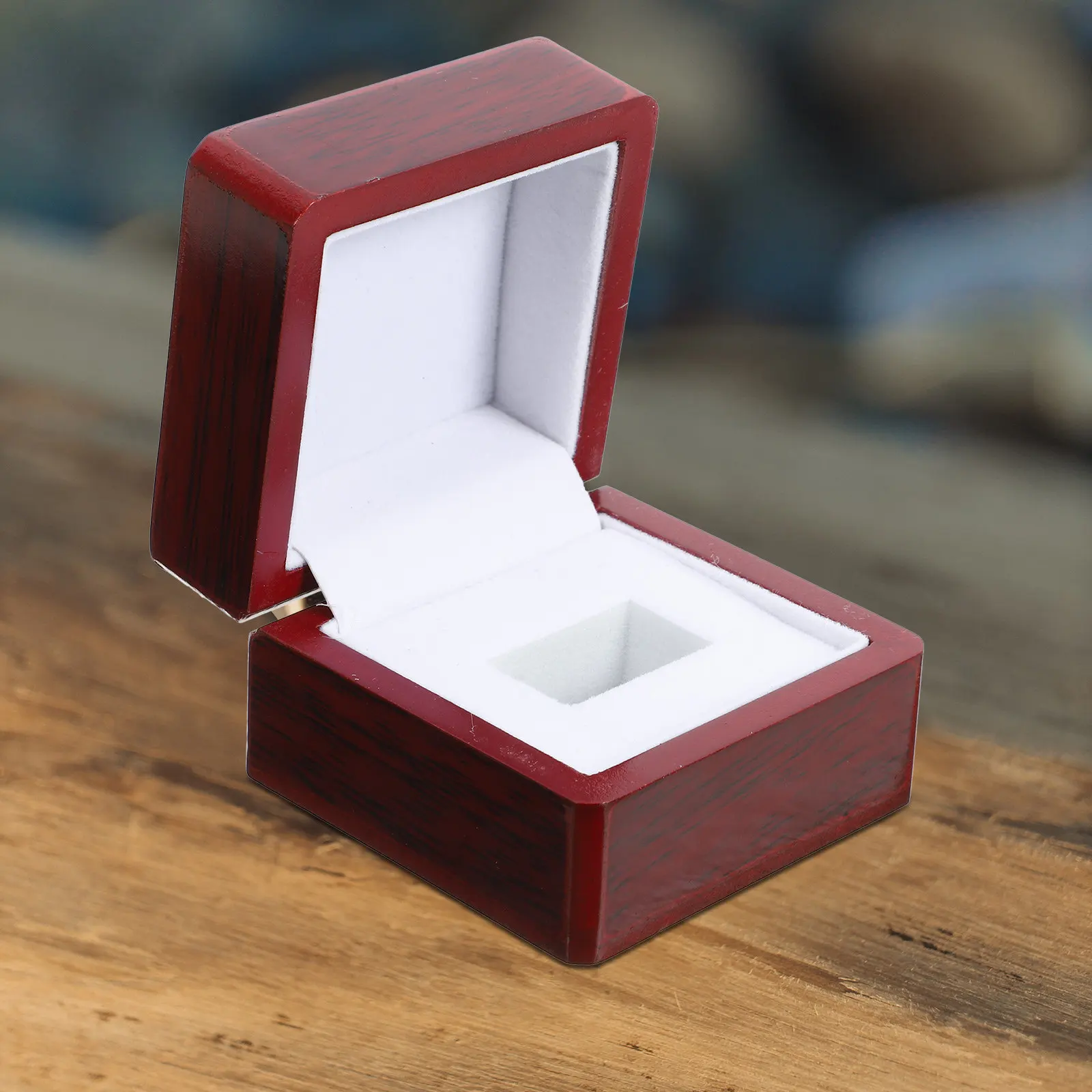 Ring Box Wooden Case Single Ring Display Holder Protective Jewelry Storage Organizer Jewelry Box for Rings