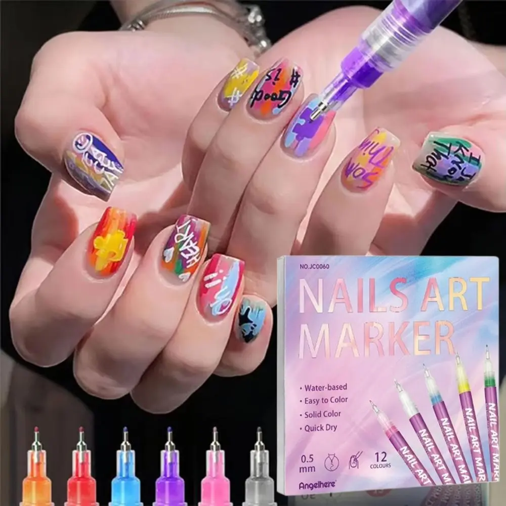 

12 Colors Nail Art Graffiti Pens Waterproof 0.5mm Nail Doodle Pens Quick Drying Acrylic Paint Nail Acrylic Graffiti Pen