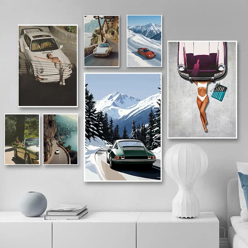 Minimalism Famous Sports Car Photography Poster Sexy Girl Alpine Drive Prints Canvas Painting Wall Art Pictures Home Room Decor