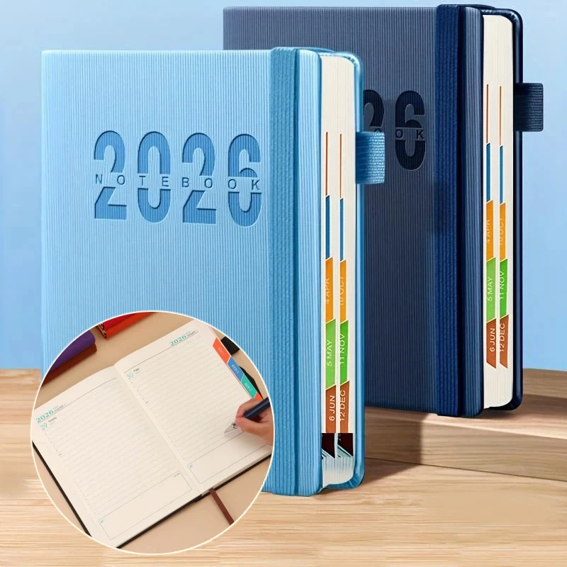 Planejador diário e mensal multifuncional datado 2026 - Couro de capa dura 400 páginas grossas Guias codificadas por cores para agendar/contas/pontas
