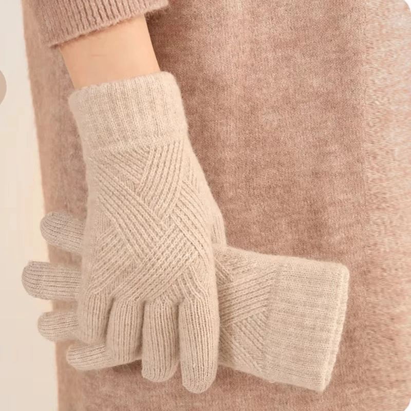 Winter Fashion Cashmere Women Men Cashmere Cold Protection Double-layer Thickening Warm Touch Screen Knitted Woolen Gloves